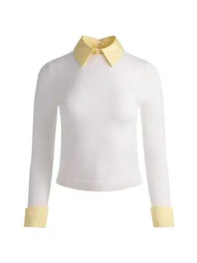 Alice + Olivia Women's Porla Stretch Wool Collared Sweater - Soft White Butter - Size XL | Thumbnail 1 Alice + Olivia Women's Porla Stretch Wool Collared Sweater - Soft White Butter - Size XL | Thumbnail 1