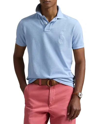 Polo Ralph Lauren Men's Custom-Slim-Fit Big Pony Mesh Polo Shirt - Chambray Blue - Size XXL | Thumbnail 3