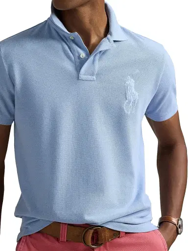 Polo Ralph Lauren Men's Custom-Slim-Fit Big Pony Mesh Polo Shirt - Chambray Blue - Size XXL | Thumbnail 5