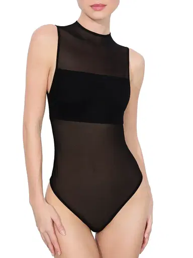 Alice + Olivia Women's Bandeau Sleeveless Mesh Bodysuit - Black - Size XL | Thumbnail 3