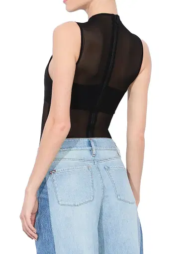 Alice + Olivia Women's Bandeau Sleeveless Mesh Bodysuit - Black - Size XL | Thumbnail 4