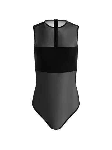 Alice + Olivia Women's Bandeau Sleeveless Mesh Bodysuit - Black - Size XL | Thumbnail 1