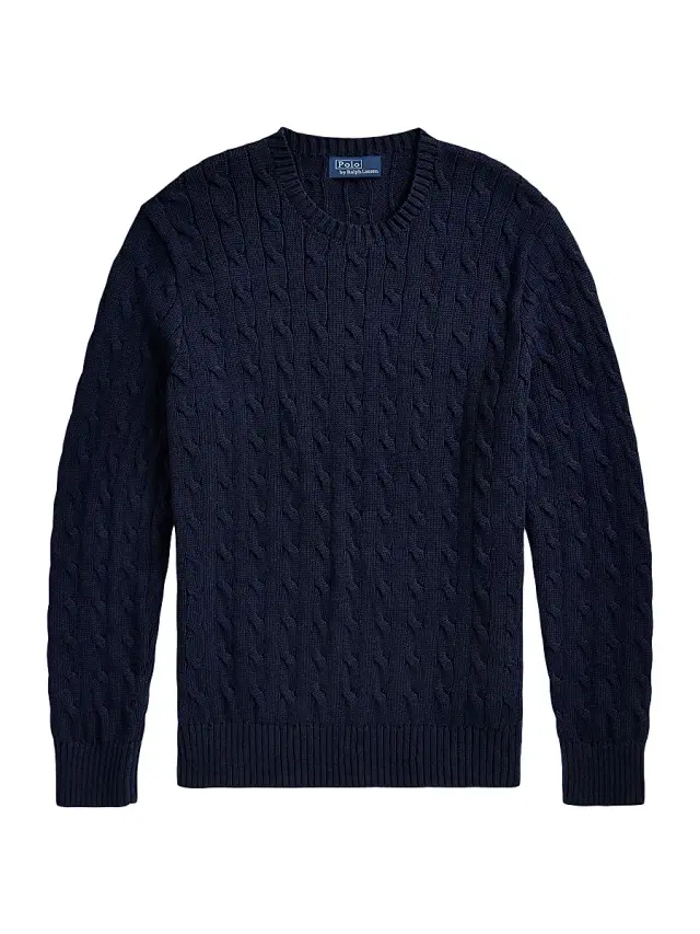 Polo Ralph Lauren Men's Cable-Knit Cotton Crewneck Sweater - Hunter Navy - Size XXL