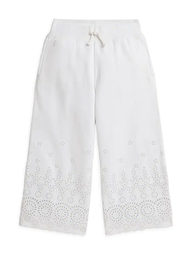 Little Kid's & Kid's Eyelet Loopback Terry Wide-Leg Sweatpants - White