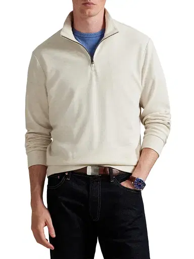 Polo Ralph Lauren Men's Luxury Textured Quarter-Zip Sweatshirt - Chalk Heather Nevis - Size XXL | Thumbnail 3 Polo Ralph Lauren Men's Luxury Textured Quarter-Zip Sweatshirt - Chalk Heather Nevis - Size XXL | Thumbnail 3