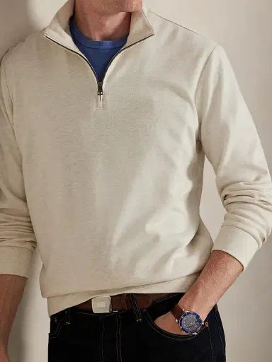 Polo Ralph Lauren Men's Luxury Textured Quarter-Zip Sweatshirt - Chalk Heather Nevis - Size XXL | Thumbnail 5 Polo Ralph Lauren Men's Luxury Textured Quarter-Zip Sweatshirt - Chalk Heather Nevis - Size XXL | Thumbnail 5