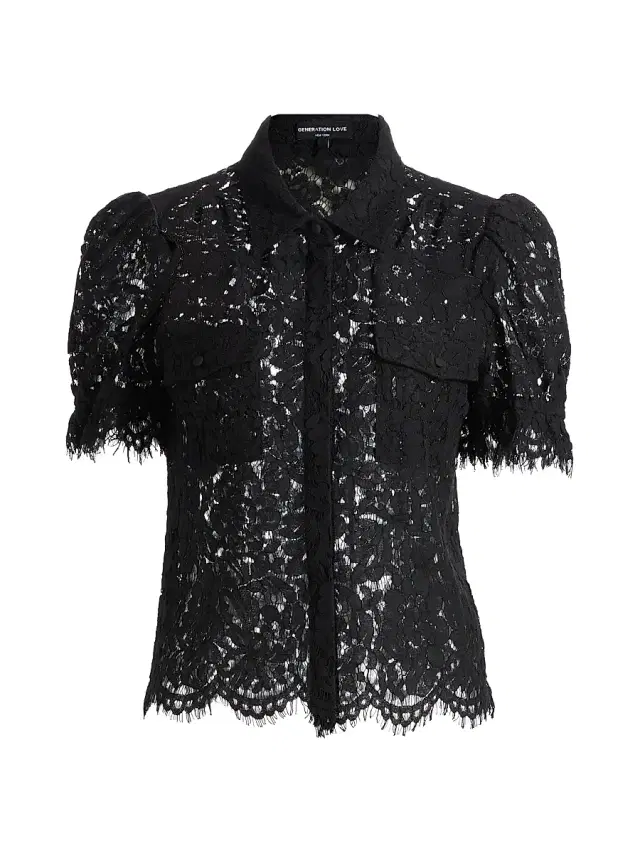 Generation Love Women's Mina Lace Button-Front Top - Black