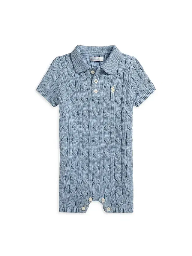 Baby's Cotton Cable-Knit Shortall - Vessel Blue 3 Months