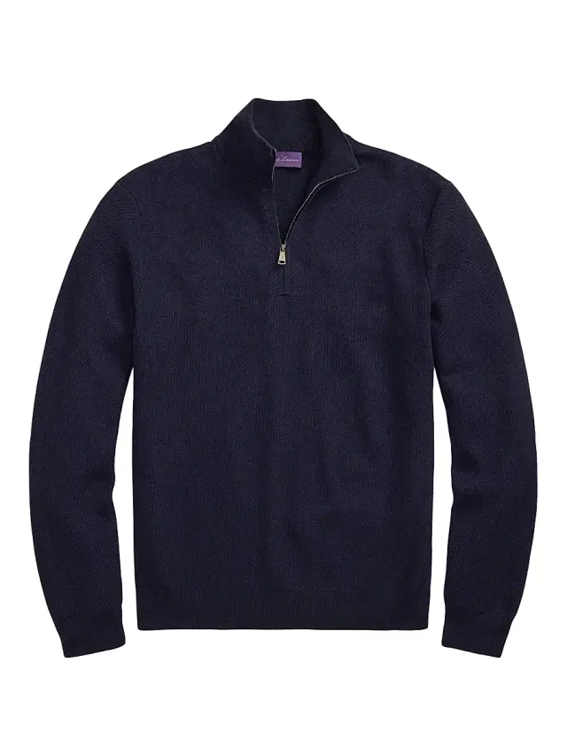 Men's Piqué-Knit Wool Quarter-Zip Sweater - Classic Chairman Navy