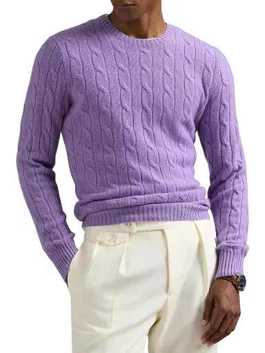 Polo Ralph Lauren Men's The Iconic Cable-Knit Cashmere Sweater - Sky Lavender - Size XXL | Thumbnail 3