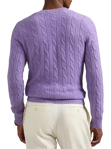 Polo Ralph Lauren Men's The Iconic Cable-Knit Cashmere Sweater - Sky Lavender - Size XXL | Thumbnail 4