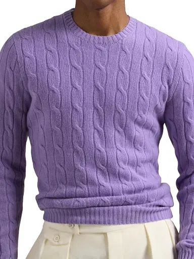 Polo Ralph Lauren Men's The Iconic Cable-Knit Cashmere Sweater - Sky Lavender - Size XXL | Thumbnail 6