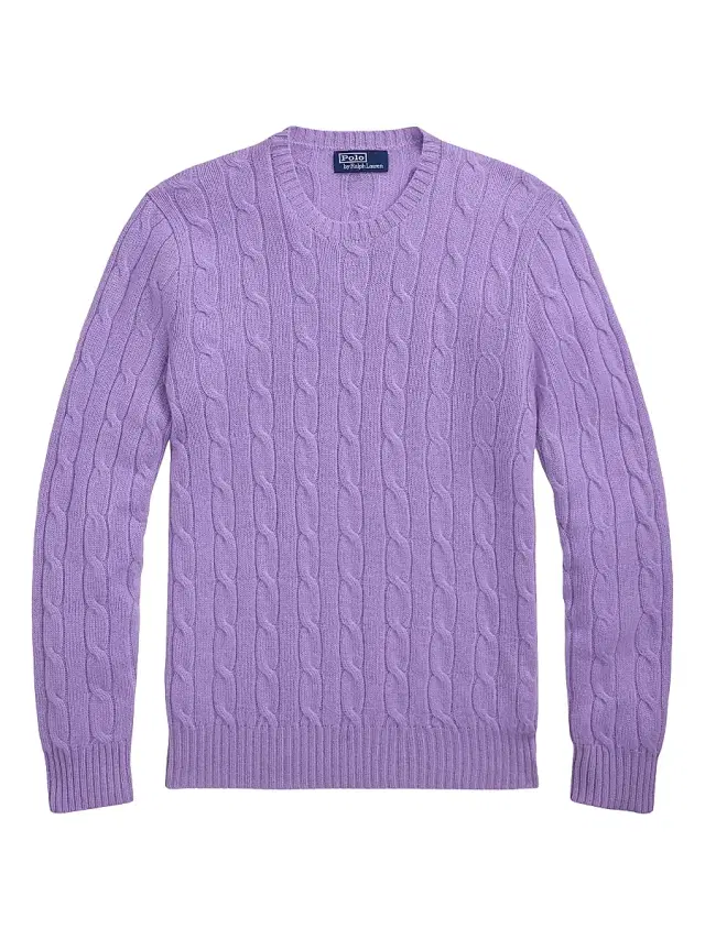 Polo Ralph Lauren Men's The Iconic Cable-Knit Cashmere Sweater - Sky Lavender