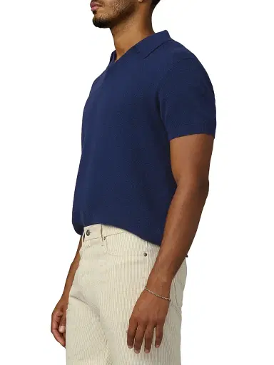 Joe's Jeans Men's Johnny Honeycomb Knit Polo Shirt - French Navy - Size Medium | Thumbnail 3