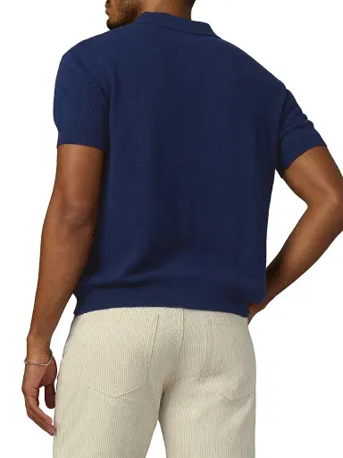 Joe's Jeans Men's Johnny Honeycomb Knit Polo Shirt - French Navy - Size Medium | Thumbnail 4