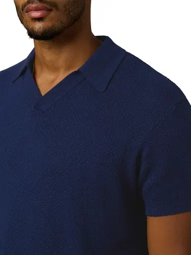 Joe's Jeans Men's Johnny Honeycomb Knit Polo Shirt - French Navy - Size Medium | Thumbnail 5