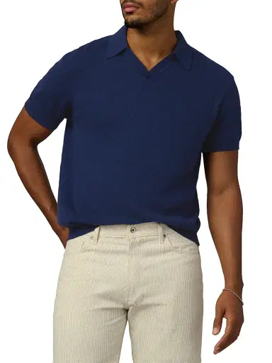 Joe's Jeans Men's Johnny Honeycomb Knit Polo Shirt - French Navy - Size Medium | Thumbnail 1