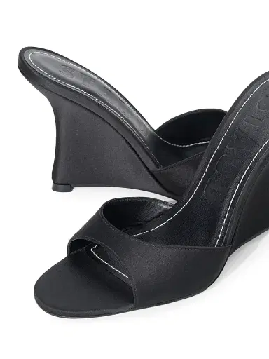 Staud Women's Brigitte 100MM Satin Wedge Sandals - Black - Size 11 | Thumbnail 5 Staud Women's Brigitte 100MM Satin Wedge Sandals - Black - Size 11 | Thumbnail 5