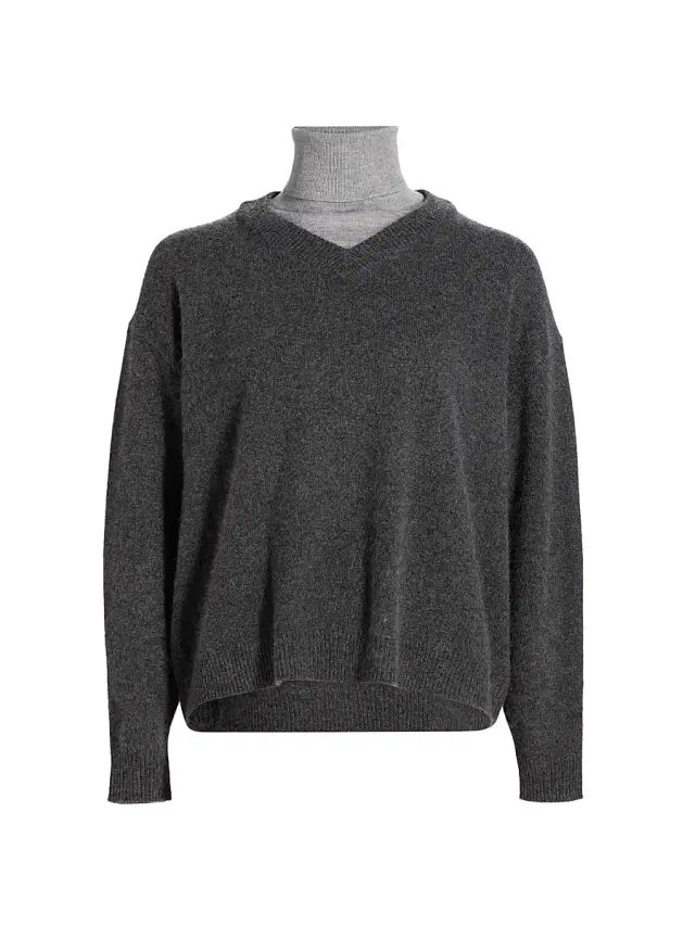 STAUD Women's Doris Cashmere V-Neck Sweater - Charcoal