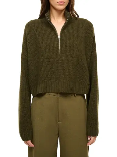 Staud Women's Hampton Cashmere Crop Sweater - Olive - Size Large | Thumbnail 3