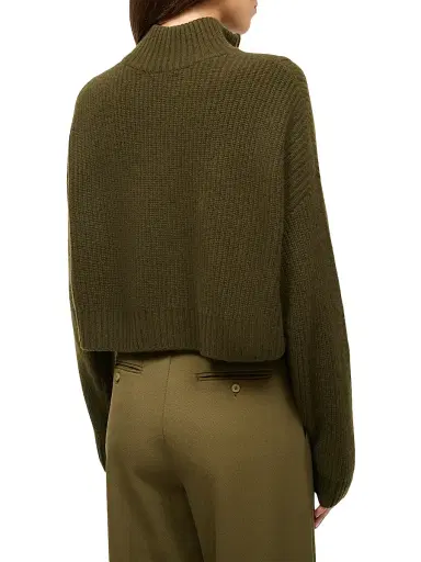 Staud Women's Hampton Cashmere Crop Sweater - Olive - Size Large | Thumbnail 4