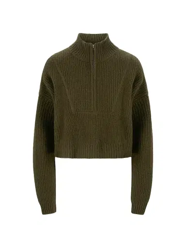Staud Women's Hampton Cashmere Crop Sweater - Olive - Size Large | Thumbnail 1