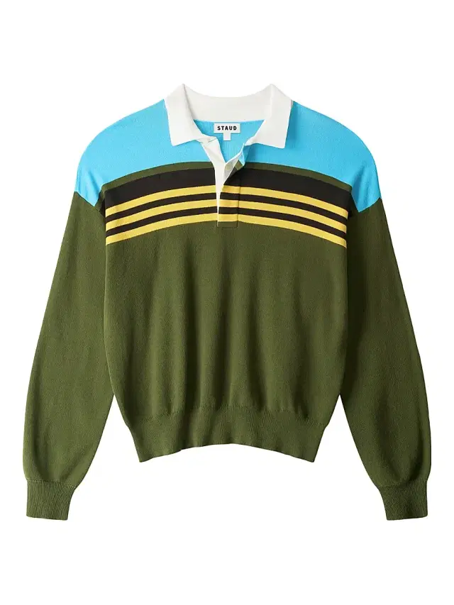 STAUD Women's Sail Striped Knit Polo Top - Fern Multi Stripe