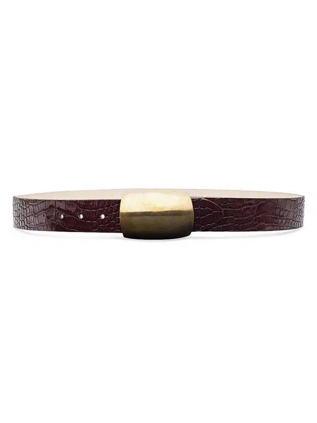 L'Agence Women's Milou Croc-Embossed Leather Belt - Burgundy Croc