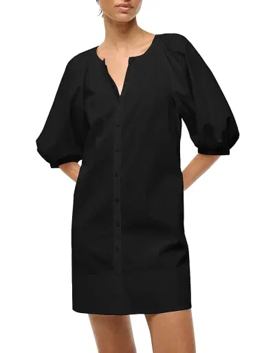 Staud Women's Vincent Cotton Poplin Minidress - Black - Size XL | Thumbnail 2
