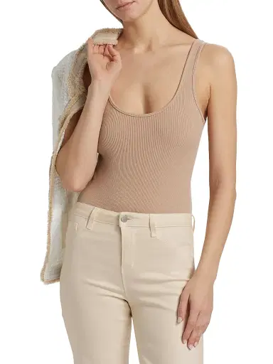 L'Agence Women's Nica Scoopneck Rib-Knit Bodysuit - Cappuccino - Size XL | Thumbnail 3 L'Agence Women's Nica Scoopneck Rib-Knit Bodysuit - Cappuccino - Size XL | Thumbnail 3