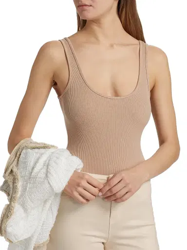 L'Agence Women's Nica Scoopneck Rib-Knit Bodysuit - Cappuccino - Size XL | Thumbnail 7 L'Agence Women's Nica Scoopneck Rib-Knit Bodysuit - Cappuccino - Size XL | Thumbnail 7