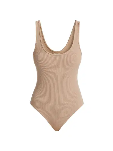 L'Agence Women's Nica Scoopneck Rib-Knit Bodysuit - Cappuccino - Size XL | Thumbnail 1 L'Agence Women's Nica Scoopneck Rib-Knit Bodysuit - Cappuccino - Size XL | Thumbnail 1