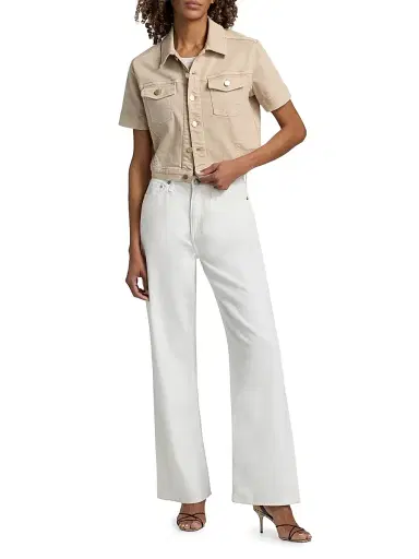 L'Agence Women's Kirstie Stretch Cotton Short-Sleeve Crop Jacket - Biscuit - Size XL | Thumbnail 2