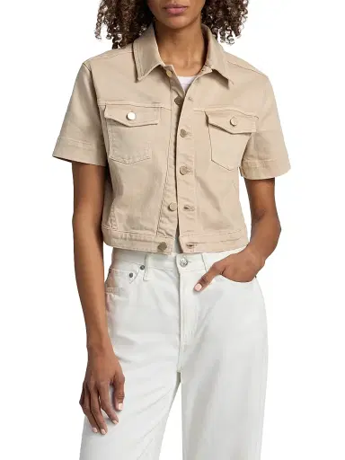 L'Agence Women's Kirstie Stretch Cotton Short-Sleeve Crop Jacket - Biscuit - Size XL | Thumbnail 3