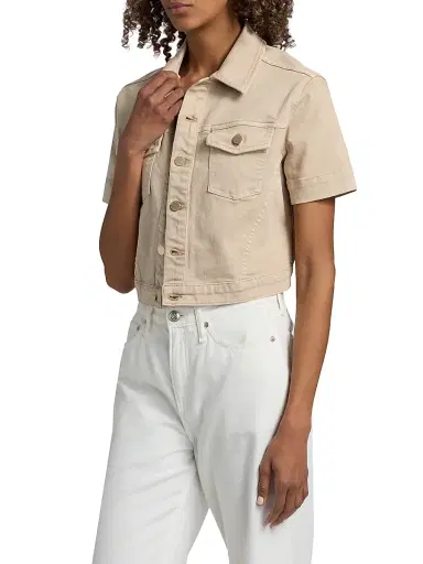 L'Agence Women's Kirstie Stretch Cotton Short-Sleeve Crop Jacket - Biscuit - Size XL | Thumbnail 4