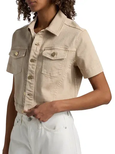 L'Agence Women's Kirstie Stretch Cotton Short-Sleeve Crop Jacket - Biscuit - Size XL | Thumbnail 6