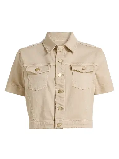 L'Agence Women's Kirstie Stretch Cotton Short-Sleeve Crop Jacket - Biscuit - Size XL | Thumbnail 1