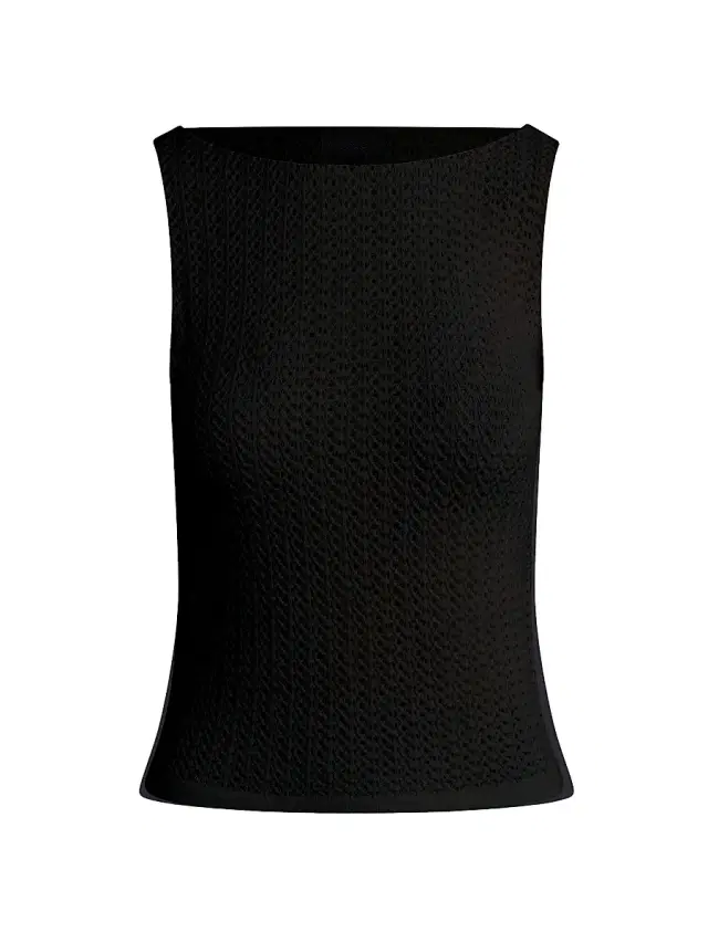 Women's Crochet Boatneck Tank - Black