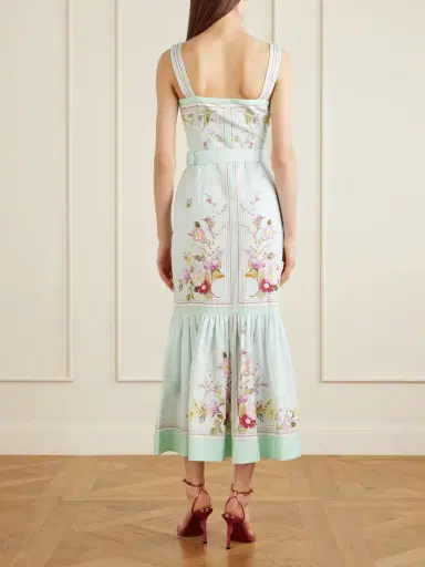Self-Portrait Belted Floral-print Linen And Cotton-blend Midi Dress | Thumbnail 3 Self-Portrait Belted Floral-print Linen And Cotton-blend Midi Dress | Thumbnail 3