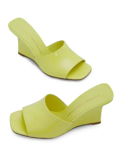 Stuart Weitzman Women's Vinnie 85MM Wedge-Heel Patent Leather Mules - Citrine | Thumbnail 6