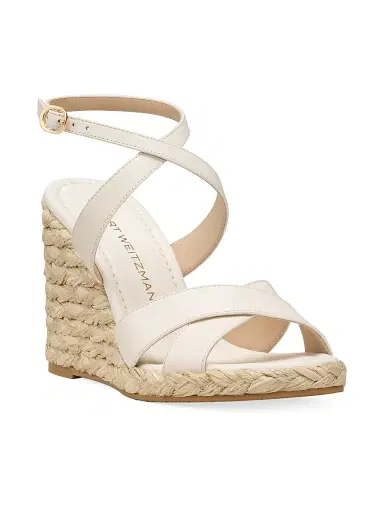 Stuart Weitzman Women's Alyssa 0MM Leather Wedge Sandals - Cream | Thumbnail 2