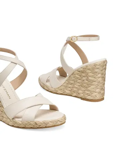 Stuart Weitzman Women's Alyssa 0MM Leather Wedge Sandals - Cream | Thumbnail 4