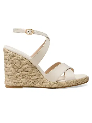 Stuart Weitzman Women's Alyssa 0MM Leather Wedge Sandals - Cream | Thumbnail 1