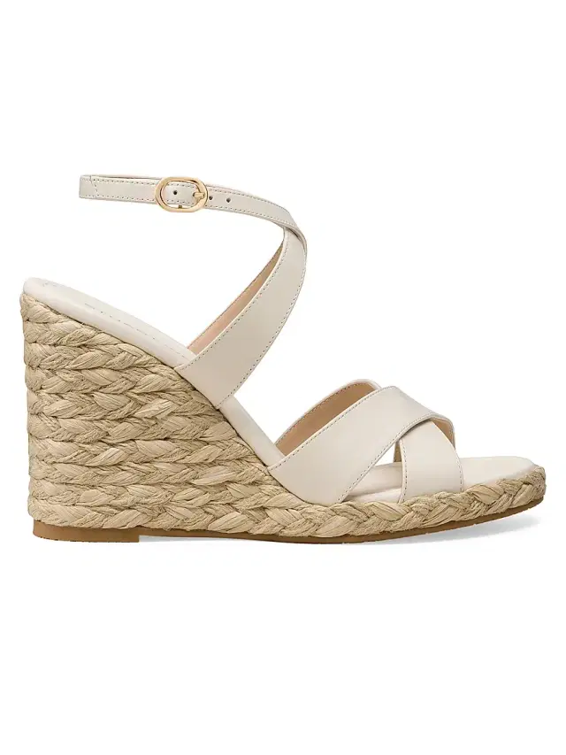 Stuart Weitzman Women's Alyssa 0MM Leather Wedge Sandals - Cream