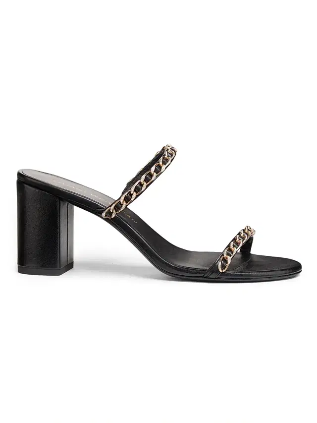 Stuart Weitzman Women's Soluxe 75MM Chain-Strap Leather Sandals - Black