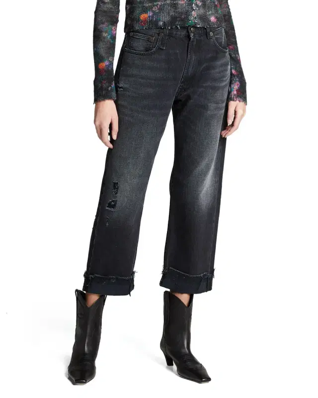 R13 Wide-Leg Cropped Boyfriend Jeans