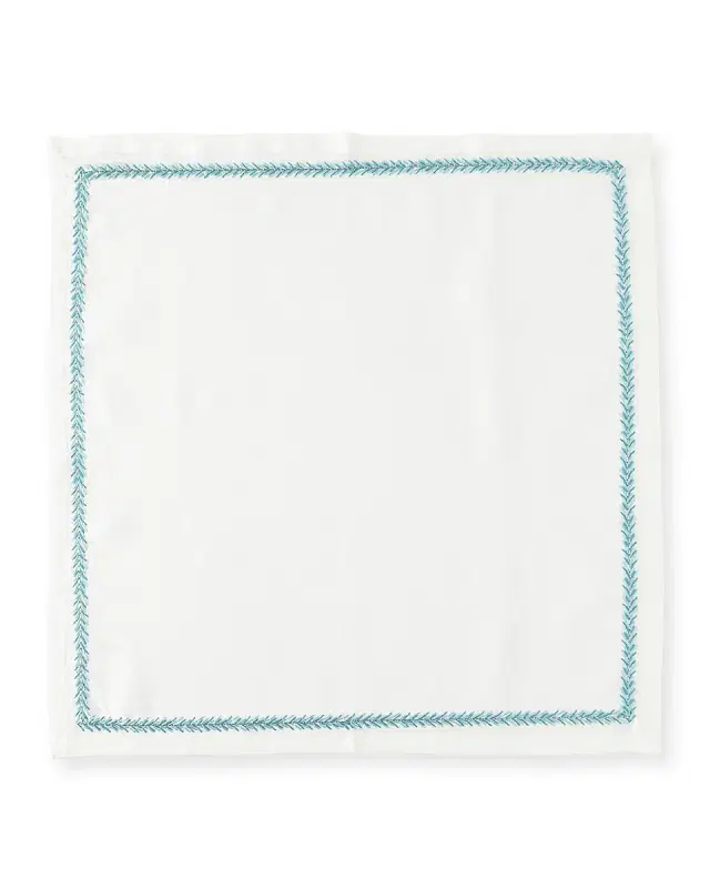 Kim Seybert Jardin Napkin, White and Turquoise