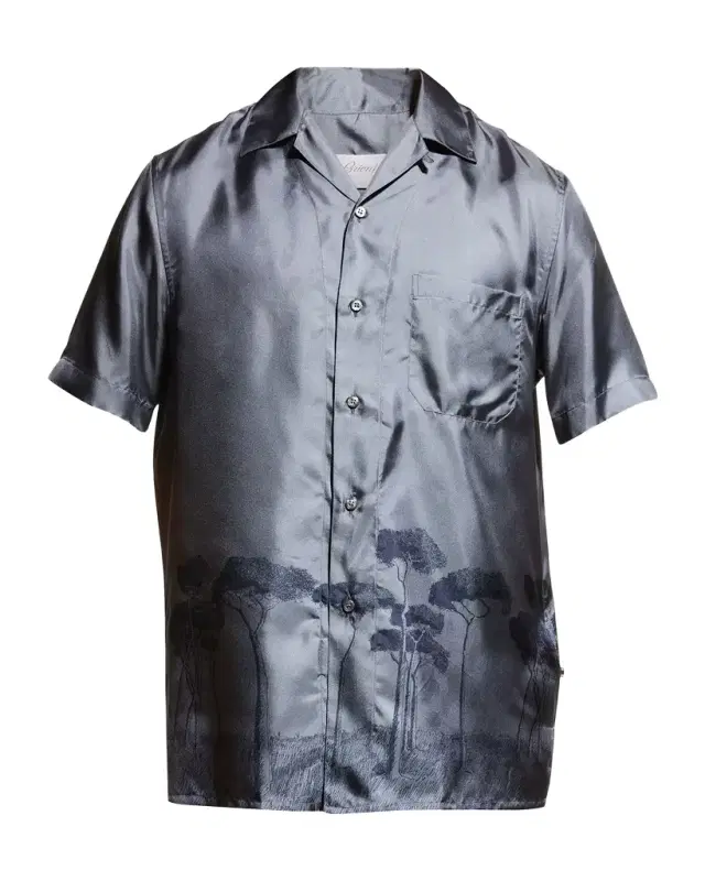 Men 's Roman Tree-Print Silk Camp Shirt