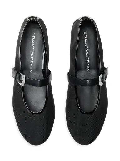 Stuart Weitzman Women's Sai Bareitall Mesh-Leather Mary Janes - Black | Thumbnail 4