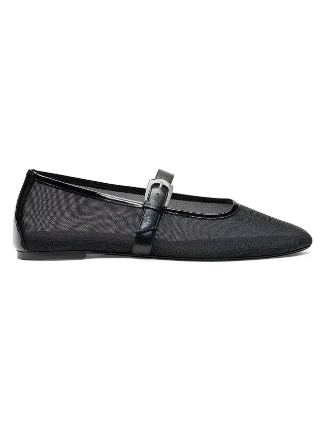 Stuart Weitzman Women's Sai Bareitall Mesh-Leather Mary Janes - Black